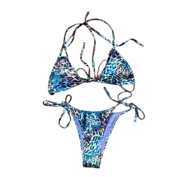 Mermaid Swimwear Multicolor Leopard Print String Bikini Womens Size Large - Picture 1 of 6